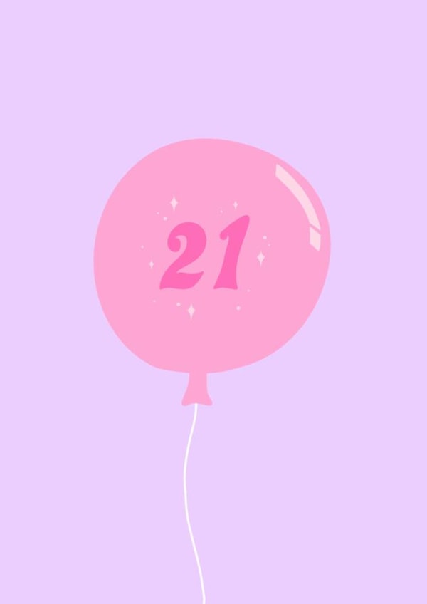 Cute 21th Birthday Card for Her – Pink Balloon & Sparkles – Purple Design created by Shelbys Creatives