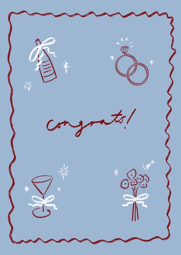 Classic Engagement/Wedding Card - Congrats! - Cute Illustrations created by Holly Walsh
