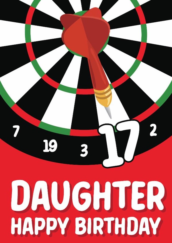 Traditional darts-themed birthday card for your 17 year old daughter created by Quinton cards