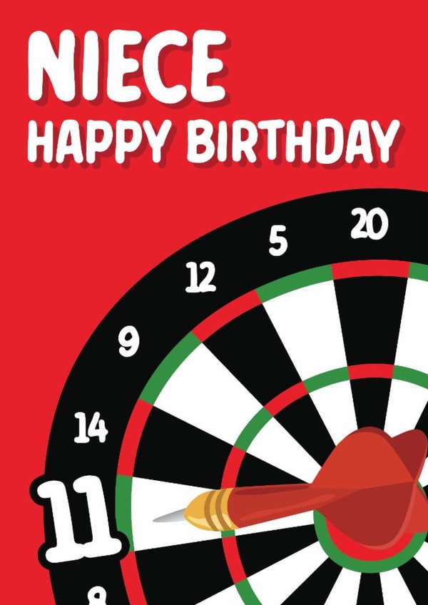 Traditional darts-themed birthday card for your 11 year old Niece created by Quinton cards