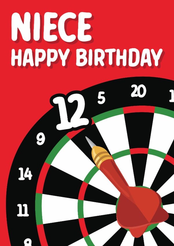 Traditional darts-themed birthday card for your 12-year-old niece created by Quinton cards