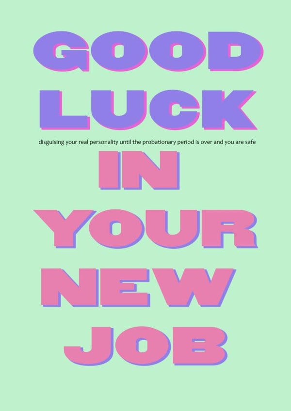 Amusing and cheeky Good Luck In Your New Job card hidden message created by RFFME Designs