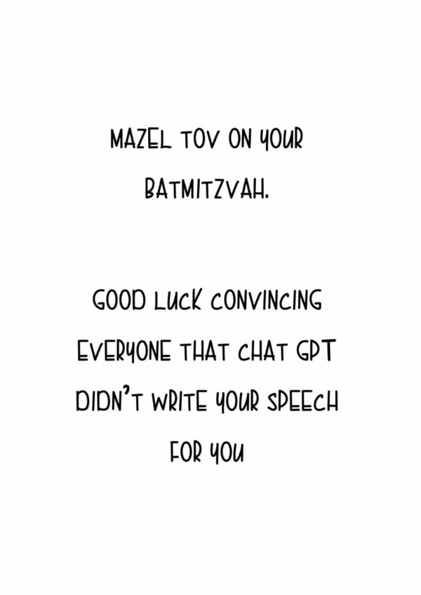 Funny Batmitzvah card Chat GPT created by Little Lisa Designs