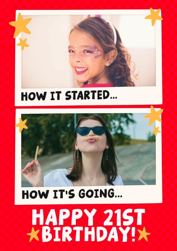 Cute 21st Birthday Card - How it Started - How It's Going created by Studio Doodles