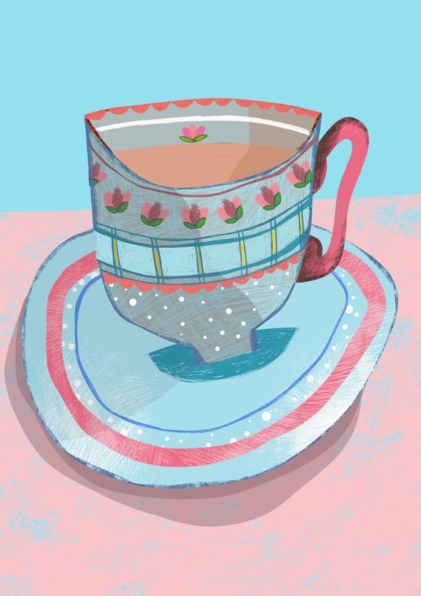 Cute Teacup Greetings Card created by Hinkypunk Illustration 