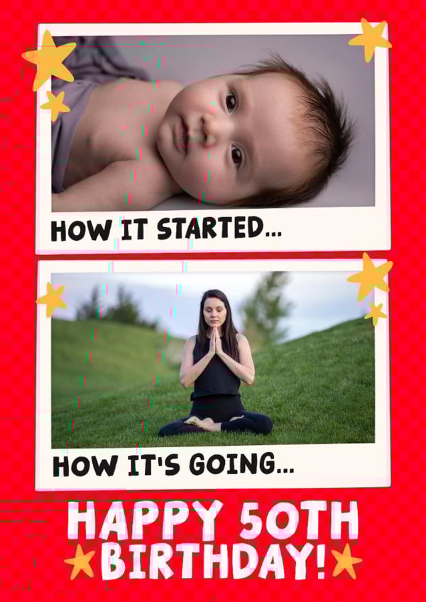 Cute 50th Birthday Card - How it Started - How It's Going created by Studio Doodles