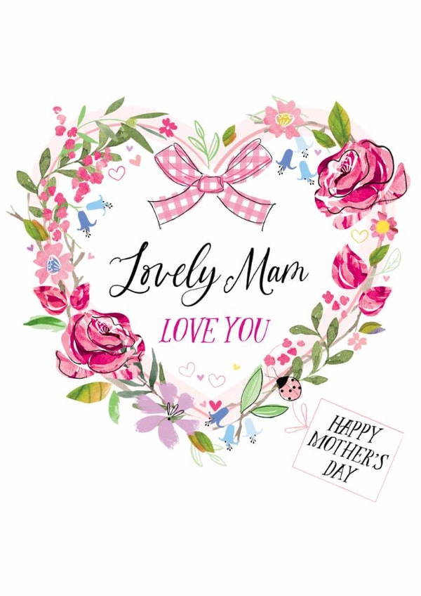 Traditional Mother's Day Card - For Mam - Floral Heart created by Katie Phythian Design