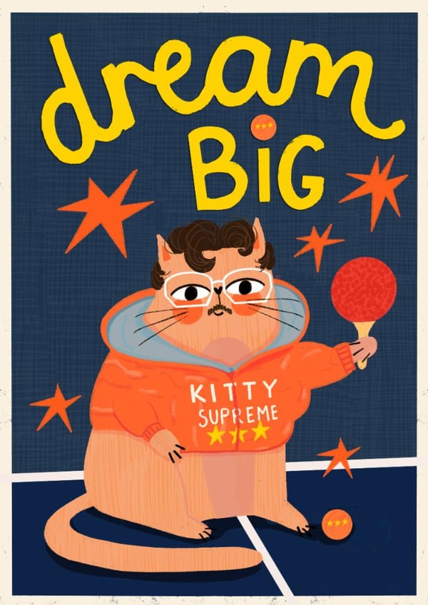 Funny Good Luck/Congratulations Card - Marty Supreme - Kitty Supreme created by NICHOLA COWDERY ILLUSTRATIONS