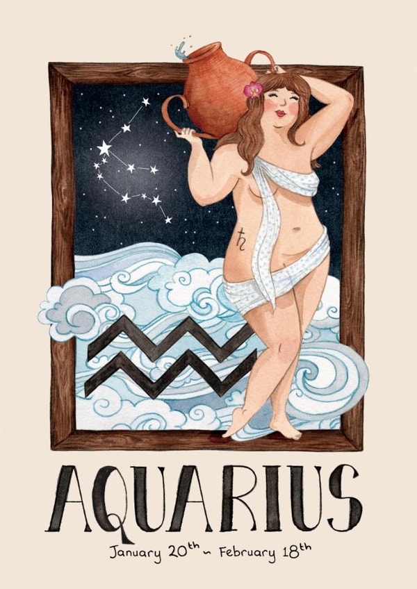 Arty Birthday Card - Aquarius - For Her created by Hes Durkan Illustration