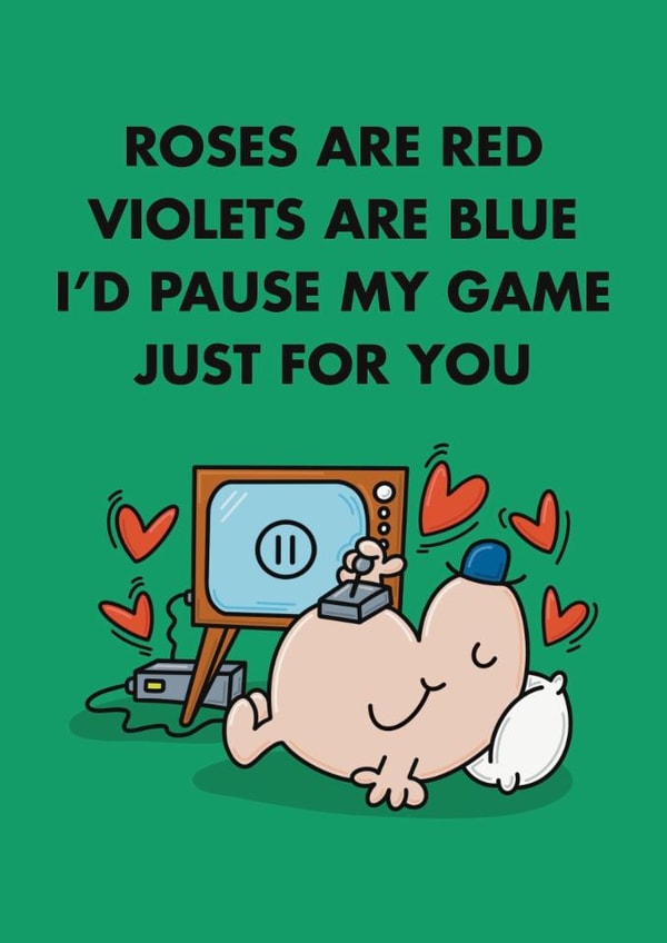 Humorous Mr. Men Valentine's Day Card - Gamer Poem created by Mr. Men