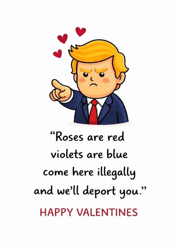 Funny Valentines card – Donald Trump political parody – Roses are red created by From the Boathouse