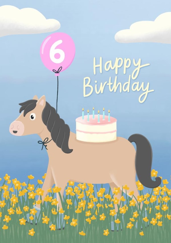 Cute 6th Birthday Card - Pony - For Her created by Macie Dot Doodles