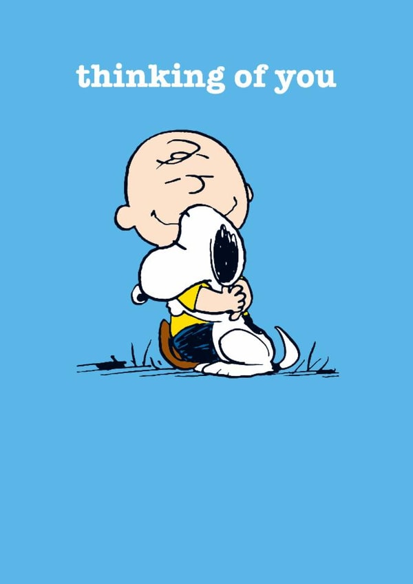 Cute Thinking Of You Card - Snoopy Hugging Charlie Brown created by Hype Cards