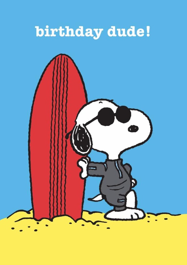 Fun Birthday Card - Snoopy - Surfing Joe Cool created by Hype Cards