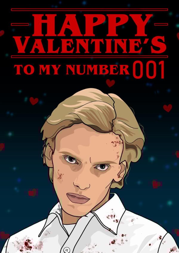 Fun Valentine's Day Card - Stranger Things - My Number 001 created by The Girl Next Draw Cards
