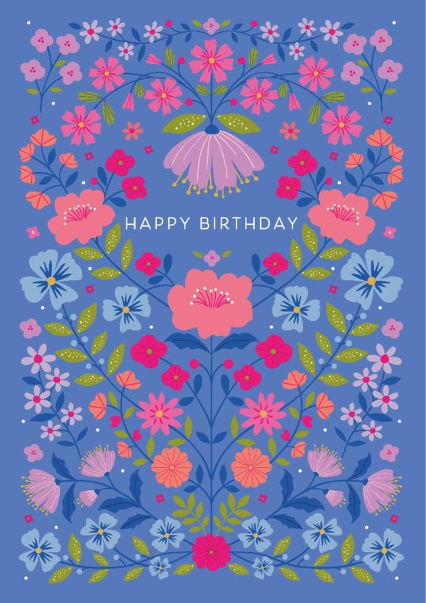 Pretty Birthday Card - For Her - Colourful Folk Flowers created by Nina Raby - Jones