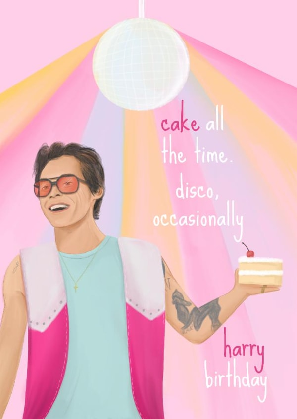 Harry Styles - New Album Birthday Celebration Card - Cake All The Time created by Sian Moore Illustration