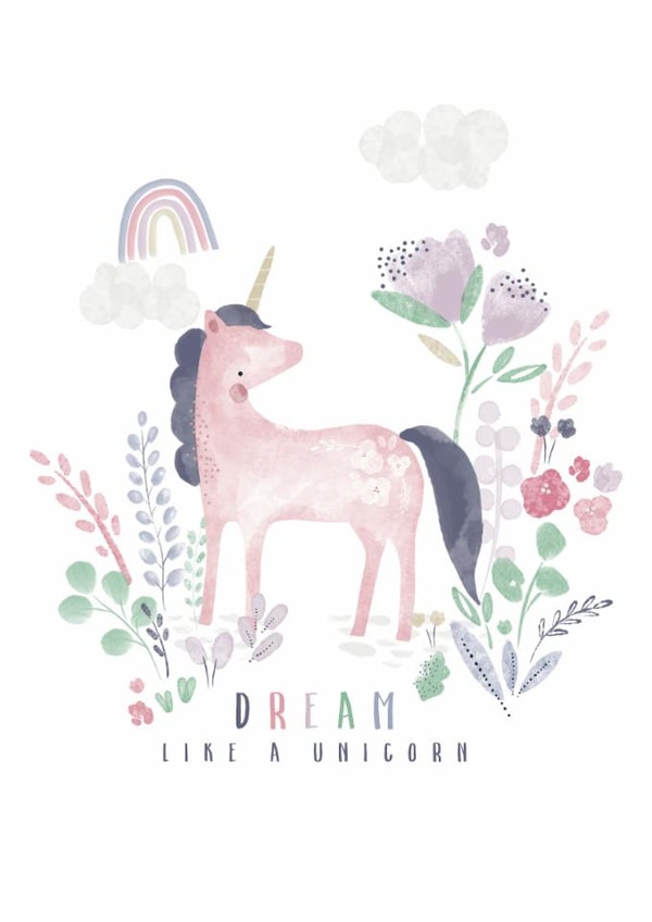 Cute Unicorn card for girls - Dream like a Unicorn created by Little Pipena 