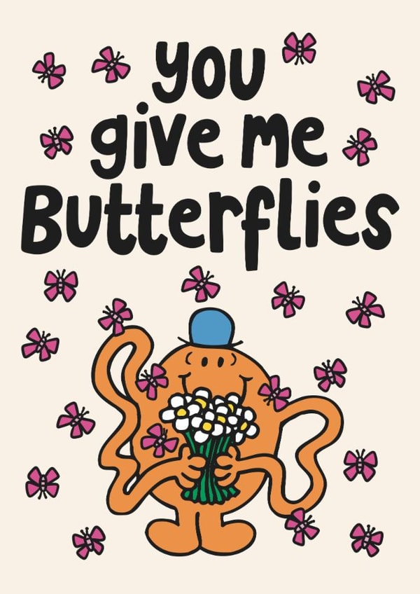 Cute & Romantic Mr Men Valentine's Card - You Give Me Butterflies created by Mr. Men