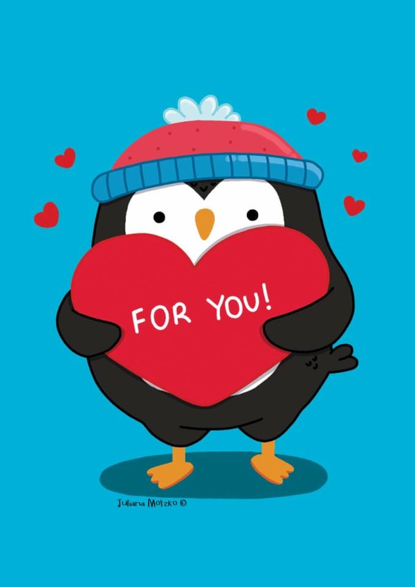 Cute Penguin Love Card - Heart For You! created by Juliana Motzko