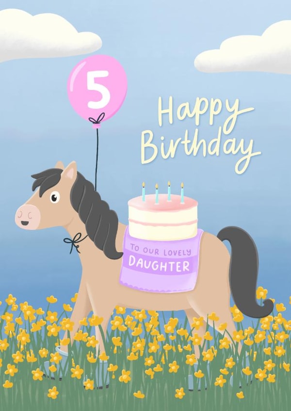 Cute Birthday Card - 5th - For Daughter - Pony created by Macie Dot Doodles