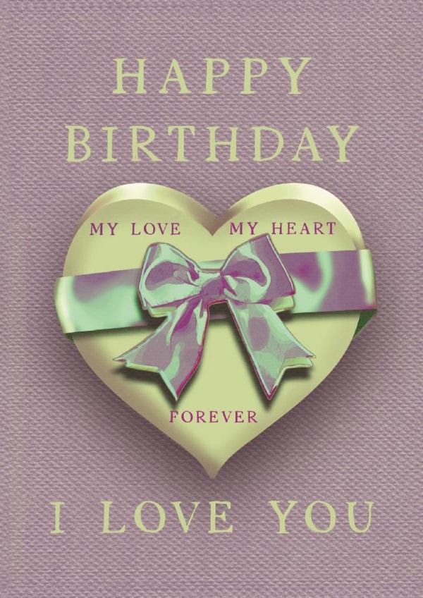 Romantic happy birthday 2d heart card with ribbon, pink canvas style background created by Printfantasia 