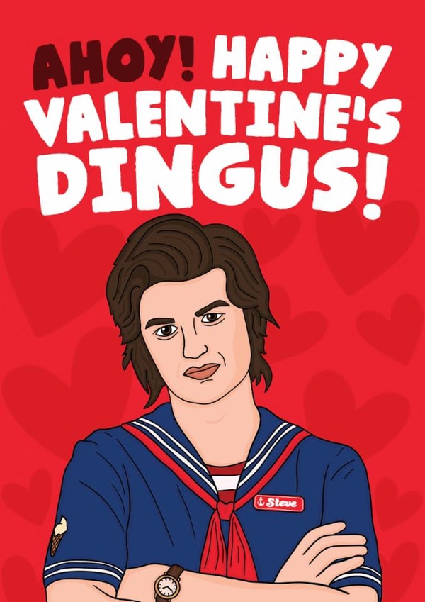Fun Valentine's Day Card - Ahoy! Happy Valentine's Dingus! Steve Harrington - Stranger Things created by Studio Doodles