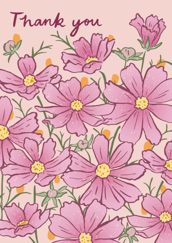 Pretty Thank You Card - Pink Flowers created by Embletree Designs