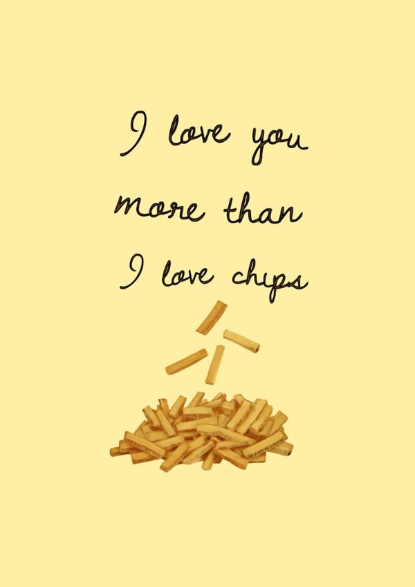 Adorable card for parents from kids — I love you more than I love chips — cute created by Buddy Folly