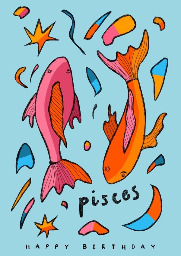 Arty Birthday Card - Pisces - Star Sign created by Freya Niamh Design