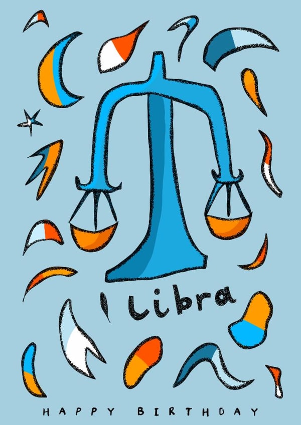 Arty Birthday Card - Libra - Star Sign created by Freya Niamh Design