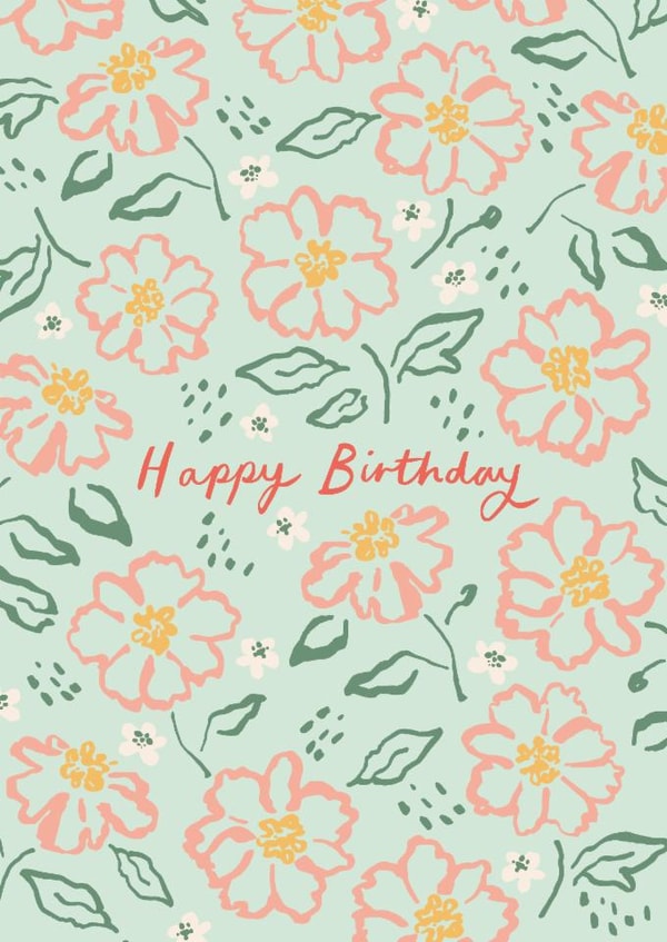 Pretty Birthday Card - Flower Pattern - Happy Birthday created by Embletree Designs