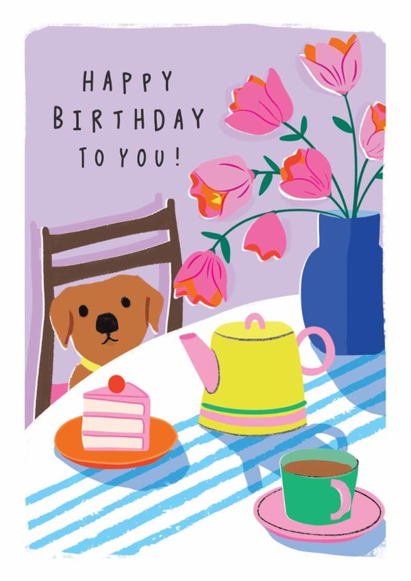 Cute Birthday, Tea Party, Cake, Dog, Flowers created by Rosanna Rossi