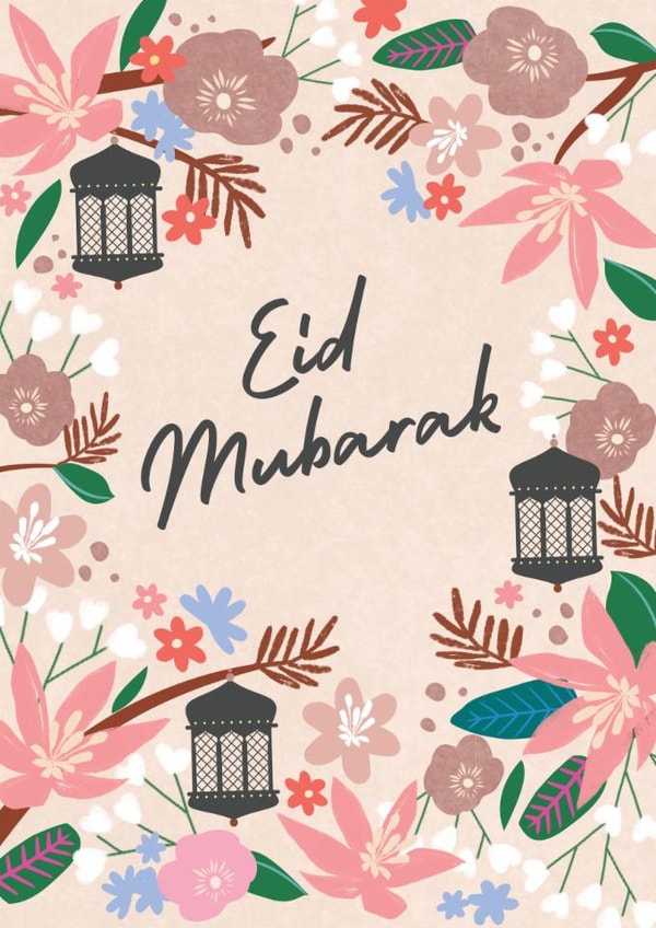 Classic Faith Card - Eid Mubarak - Flowers & Lanterns created by Laura Darrington Design Ltd.