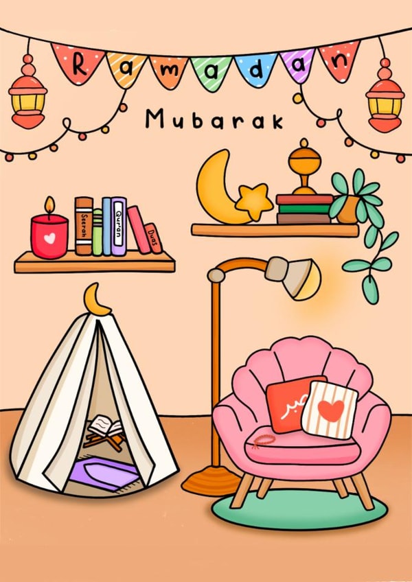 Cute Ramadan Card - Ramadan Nights - Ramadan Lights - Ramadan Mubarak created by The Mosque Sketcher