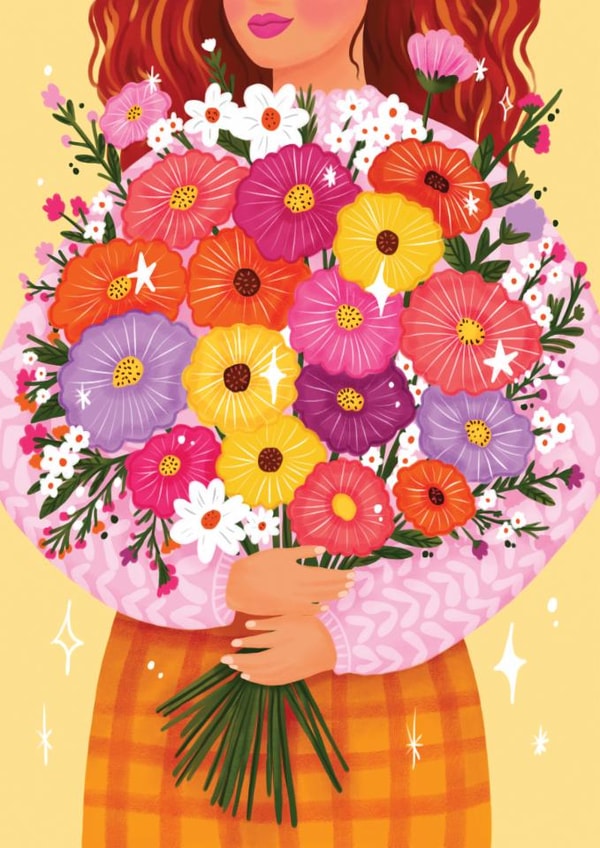 Pretty Birthday Card - Bouquet Of Flowers - For Her created by Aniet Illustration