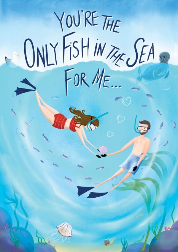 Arty Anniversary Card - You're The Only Fish In The Sea - Diving - Valentines created by Crafty Coast
