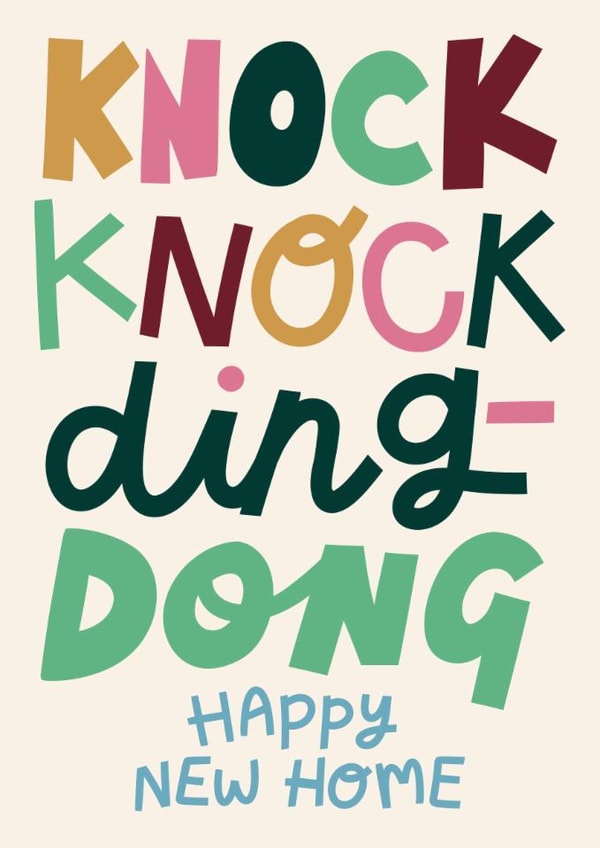 Classic New Home Card - Modern Typography - Knock Knock Ding Dong created by Christine Cuddihy Illustration