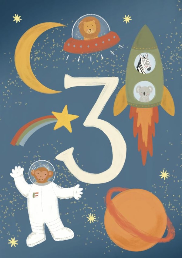 Cute 3rd Birthday Card - For Him - Space created by Ellice Owens Designs