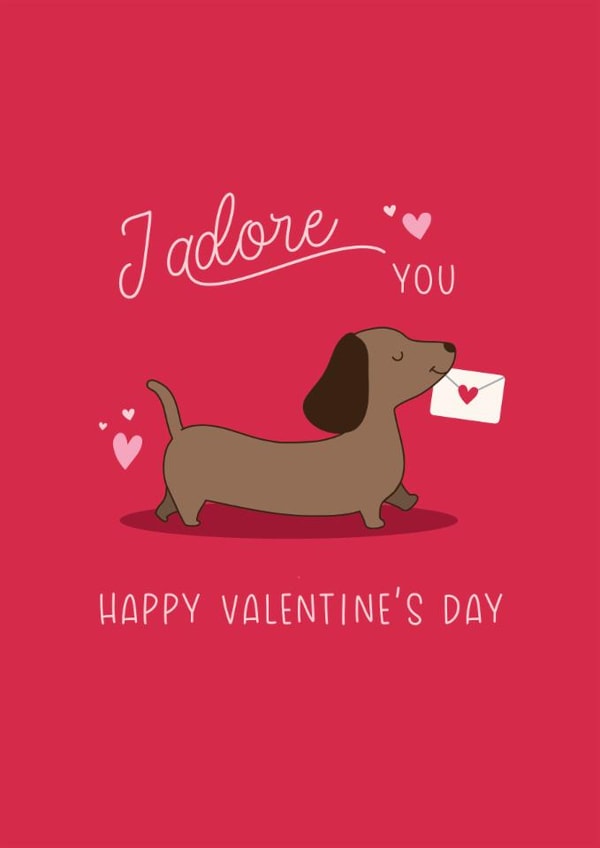 Cute Sausage Dog Valentine's Card - Dachshund Valentine's Card created by KDee Designs