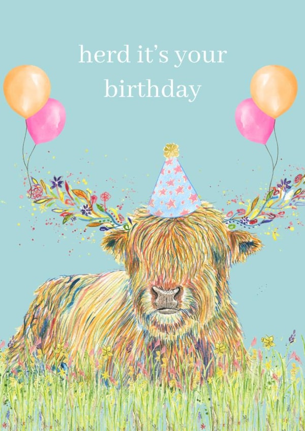 Herd It’s Your Birthday – Funny Highland Cow Birthday Card created by Jen Winnett