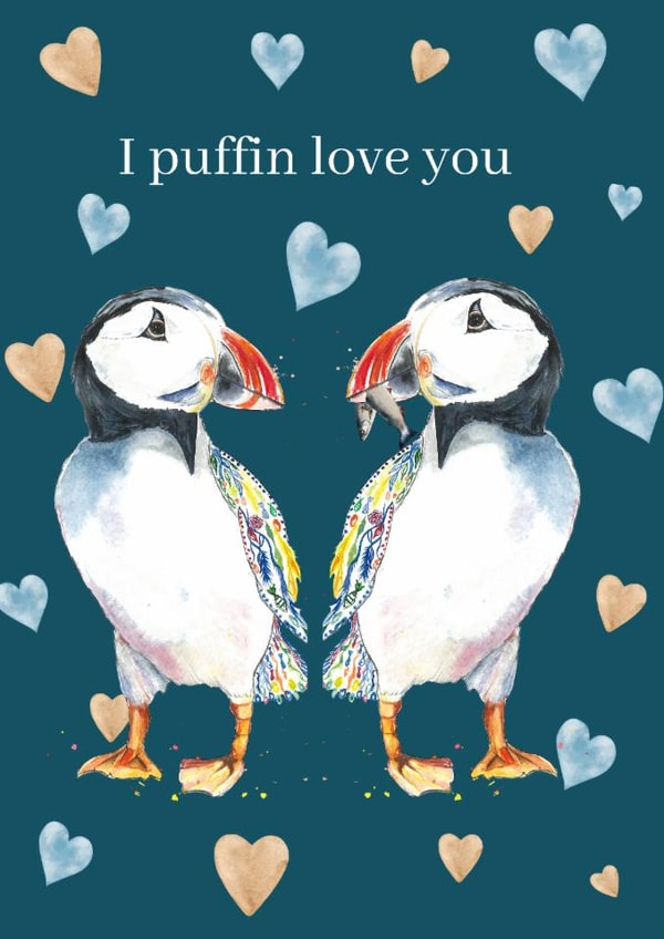 I Puffin Love You – Cute Puffin Love Card for Partner or Valentine created by Jen Winnett