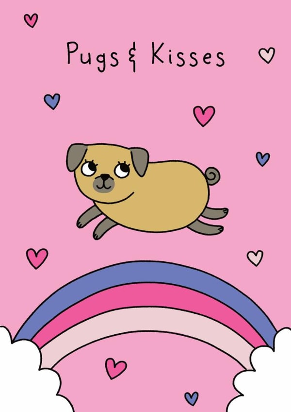 Cute Pug Dog Pun Card - Pugs and Kisses created by Sunny side Studios