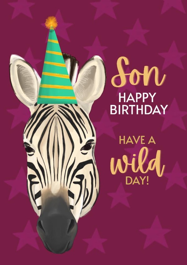 Cool Birthday Card - For Son - Wild Zebra Card created by Sian Moore Illustration