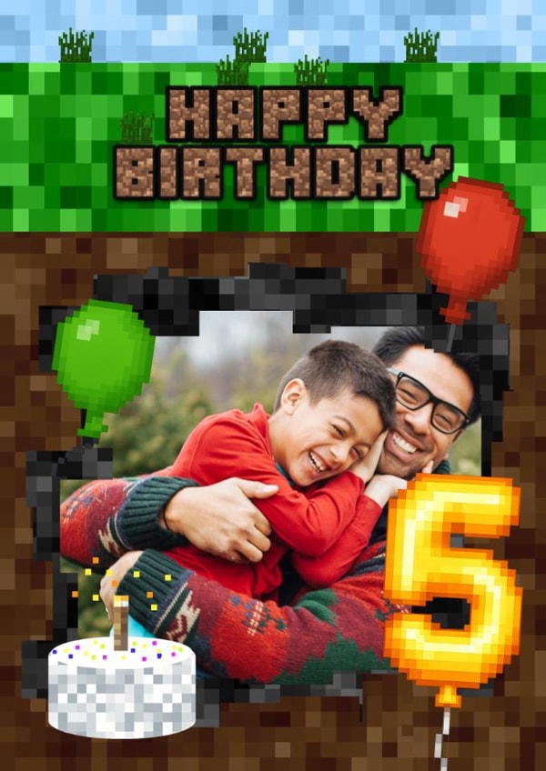 Fun Birthday Card - 5th - Minecraft - Gaming created by Kerrylovescards