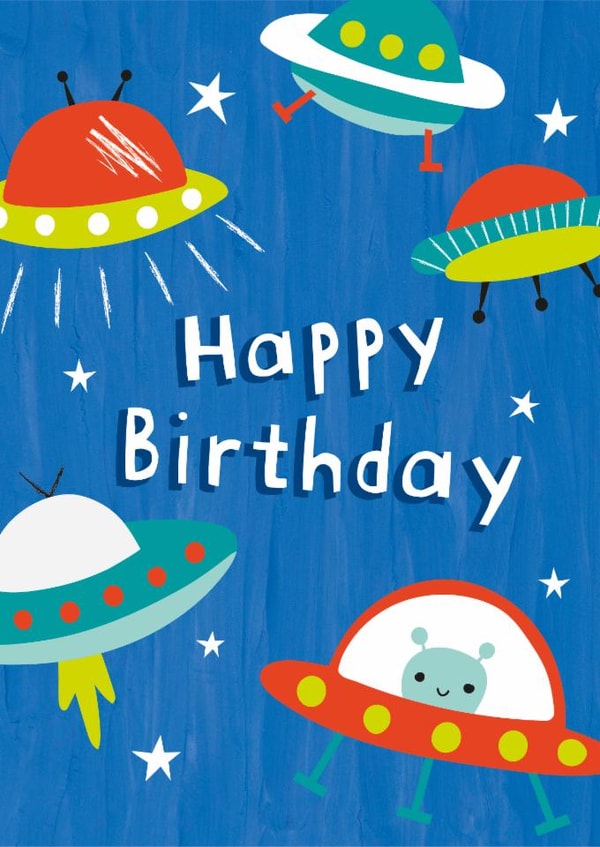 Cute Birthday Card - Aliens - Spaceships created by Cesca Hoyle