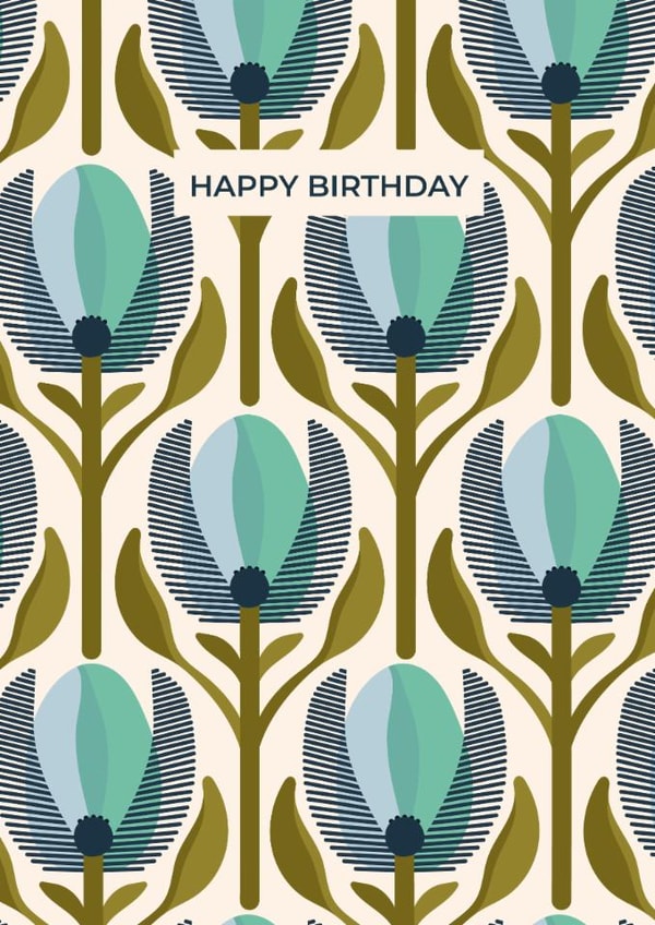 Arty Birthday Card - For Her - Retro Modern Flowers created by Taya Cosgrove