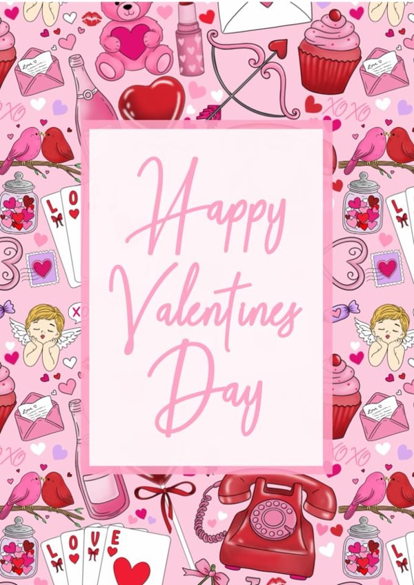 Happy Valentine’s Day card- Galentines day- hand drawn pattern created by Emily Howarth
