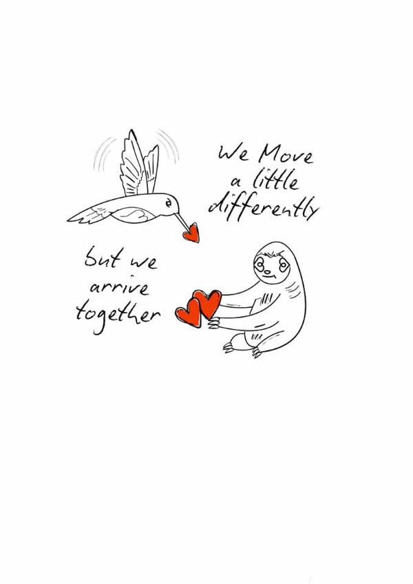 Minimalist, Cute Sloth & Hummingbird Card—We Move A Little Differently created by Wildishbambina