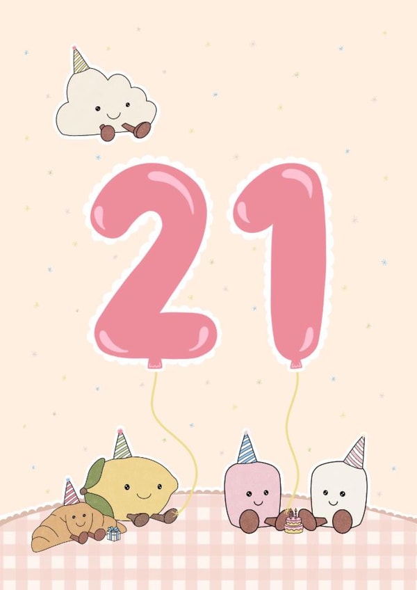 Cute Jellycat 21st Birthday Card created by Eve Designs